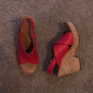 Born Red Leather Wedges